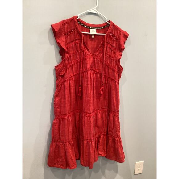 Knox Rose Womens Peasant Mini Dress Size XXL Red Boho Flutter Sleeve Crochet - Picture 1 of 8